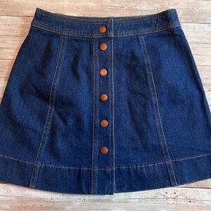 Madewell Dark Blue Button-Front Denim Mini Skirt